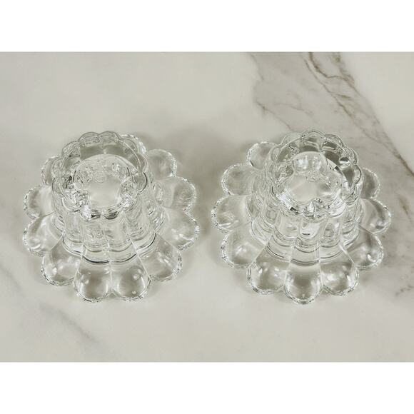 Borgonovo Candleholder Candlestick Flower Shaped Clear Glass Art Decor Italy x2 - Picture 9 of 13